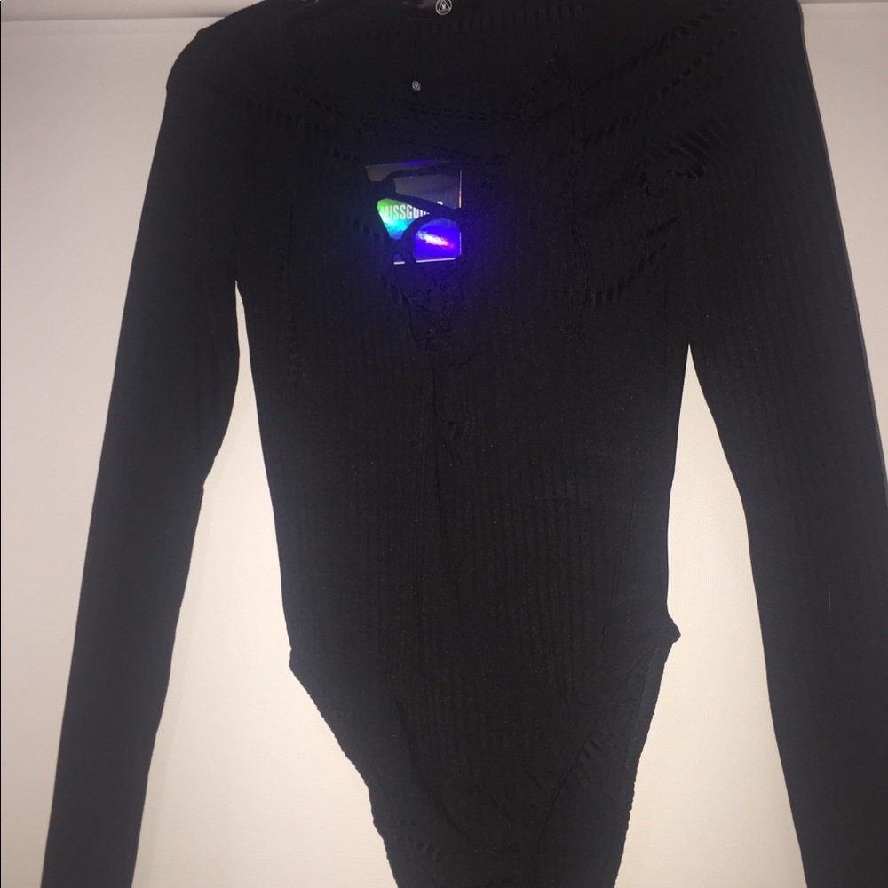 missguided lace up front black bodysuit